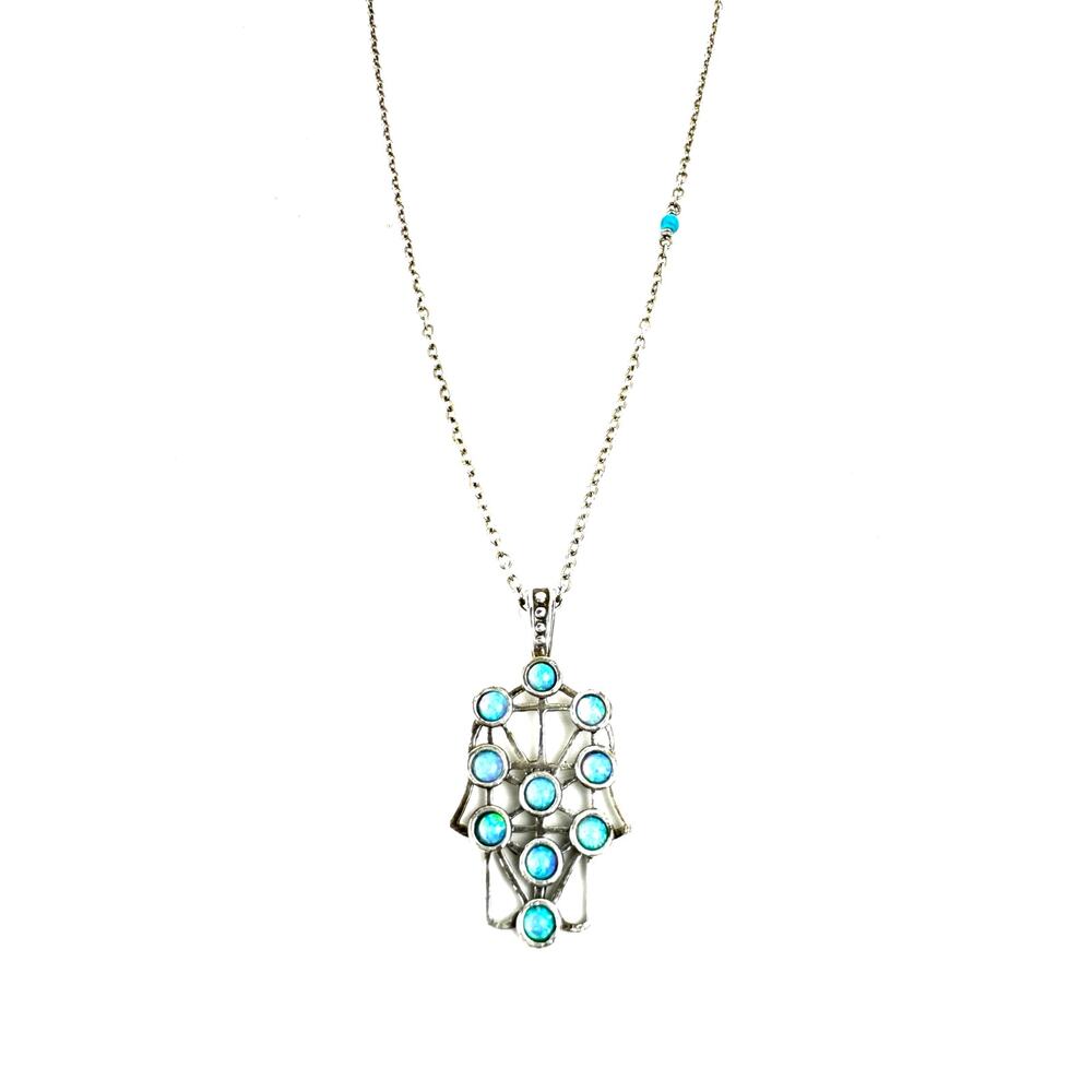 Hamsa Hand Rainbow Moonstone Sterling 925 Silver Amulet Long Dainty Chain
